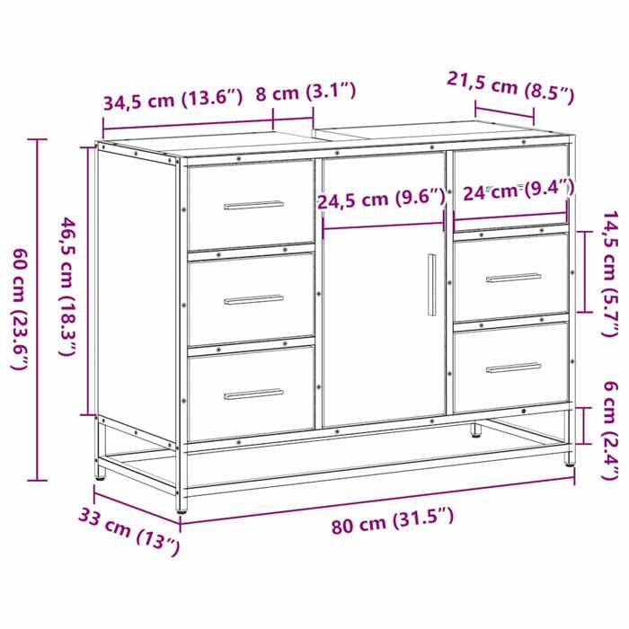 VidaXL Armoire lavabo de salle de bain chêne marron bois d'ingénierie, meuble de lavabo de salle de bain, meuble de salle de 849283