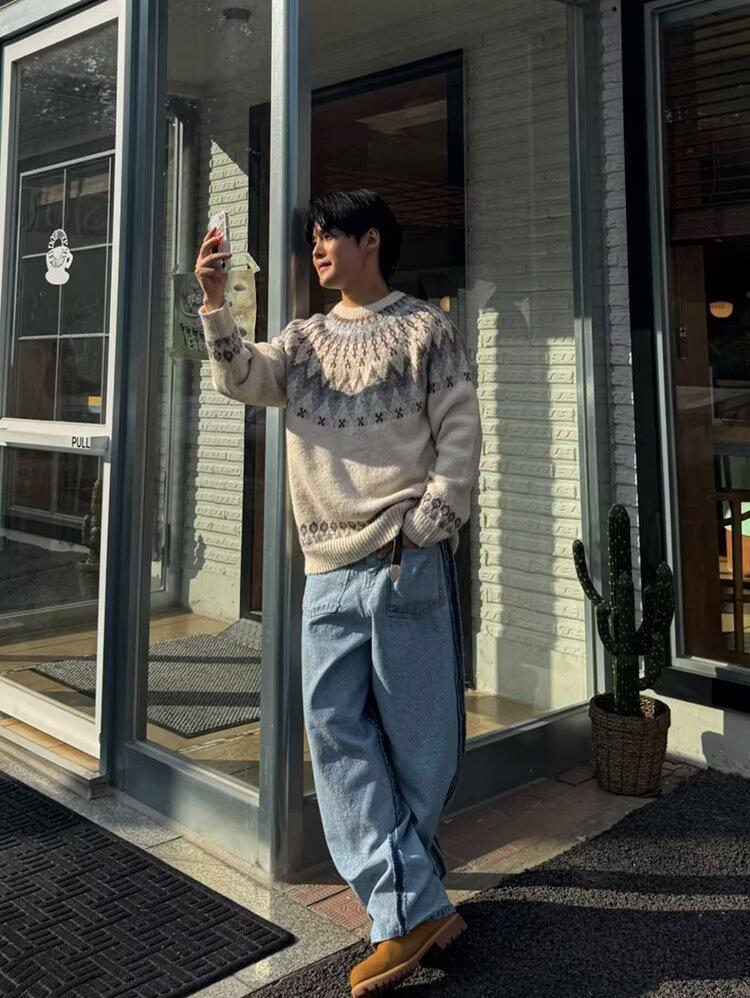 Herr 2025 Höst/Vinter Retro V-ringad Cardigan: Enfärgad, Vardags-, Lättsam Stil Stickat.