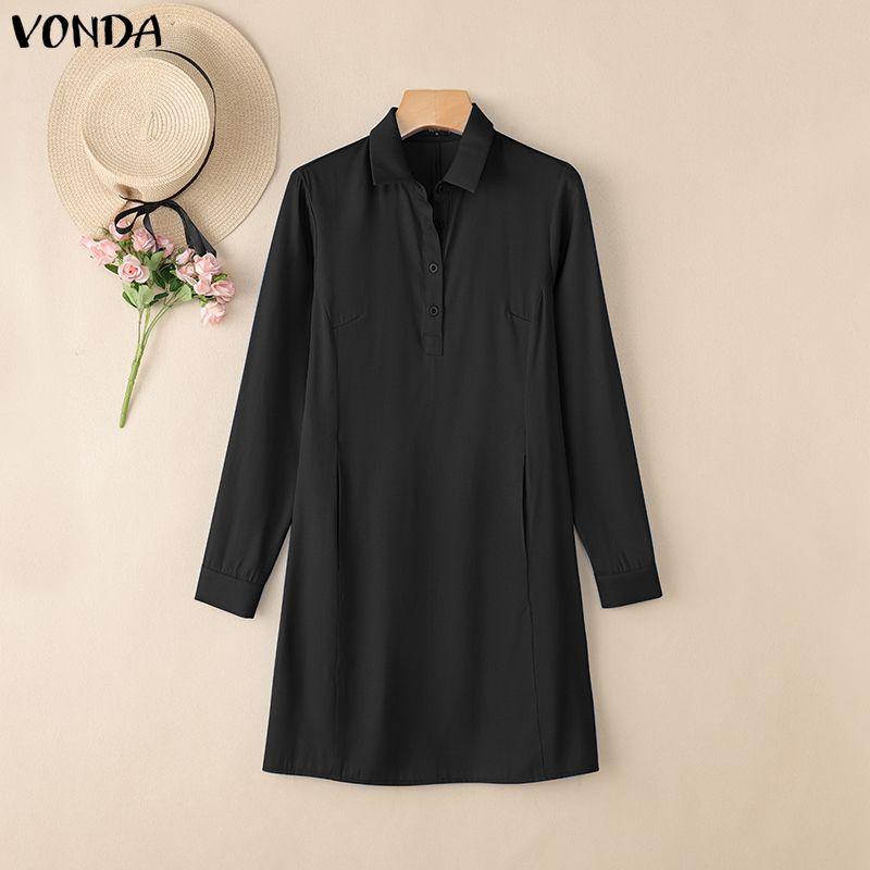 VONDA Elegante Damen Reverskragen Langarm Knöpfe Lässig Büro Dünne Hemden Kleid