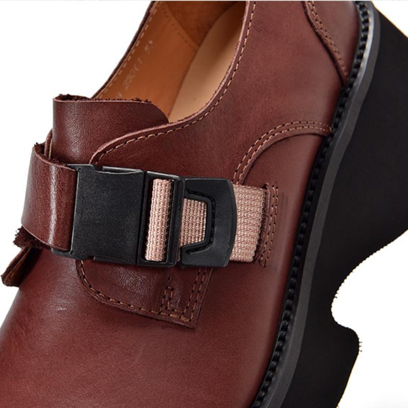 Johnature Dicke Sohlen-Pumps, leicht, echtes Leder, vielseitige Retro-Damen-Plateauschuhe mit runder Zehenpartie