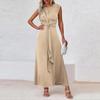 Women's Fashion Casual -Color Waist-Tied Long Sleeveless Dress