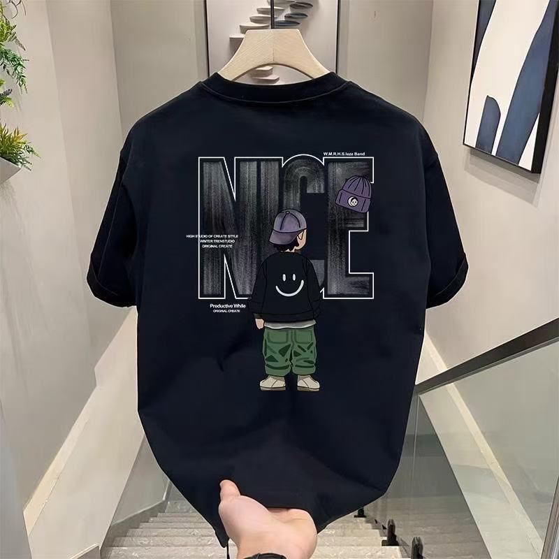 

Men s new loose plus size printed top in summer, lazy style versatile half-sleeved round neck cotton short-sleeved T-shirt 4XL