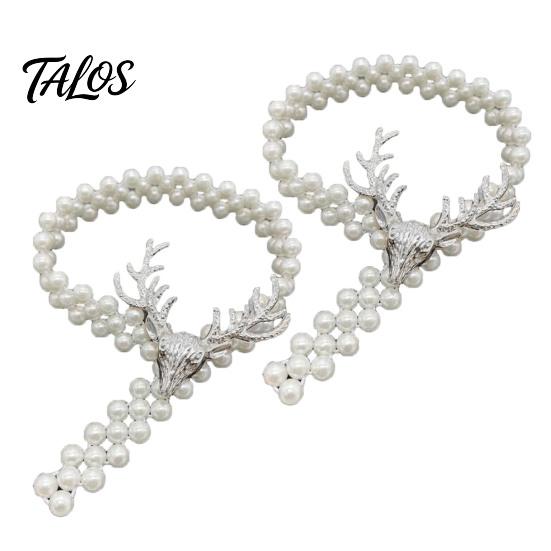 Light Luxury Curtain Decor Deer Head Tieback, Faux Pearl Beaded Stretch Holder, Decorative Holders Adjustable Holdback for Bedroom Living Room Window