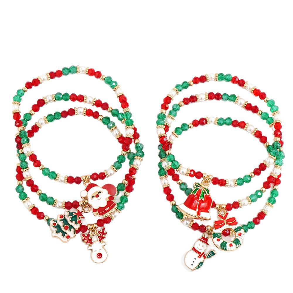 Christmas Polymer Clay Bracelet Set: Santa, Reindeer, Bell, and Tree