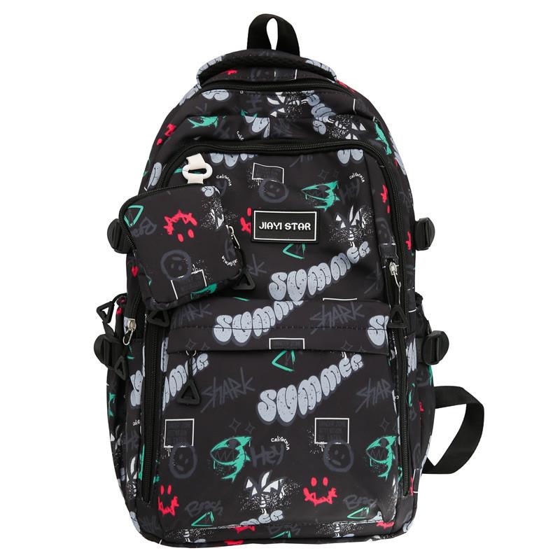 Shape Fashionable Letter Smiley Face Graffiti Large Capacity Backpack Student
