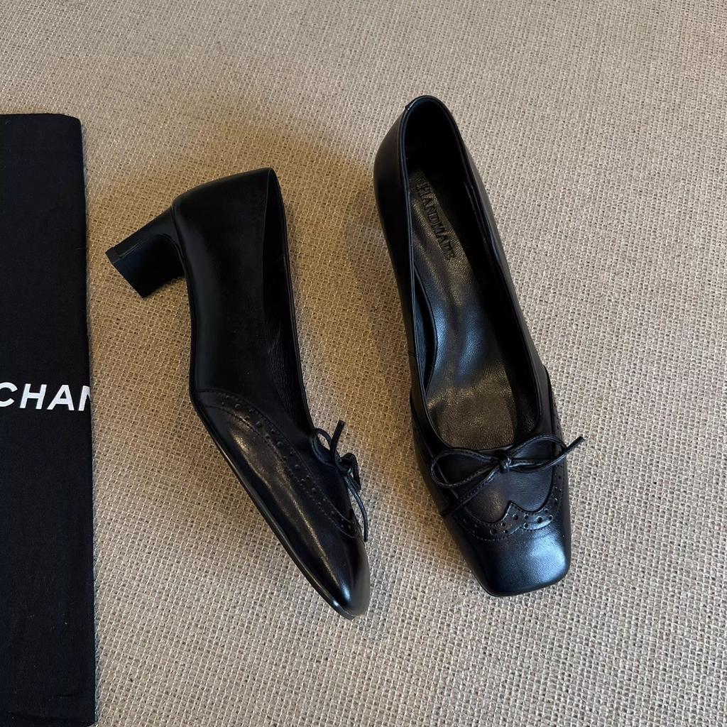 Lan Cabinet~ Retro Literary and Artistic New Carved High Heels Women's Head Versatile Single Shoes Thick Heel Temperament Women's Shoes