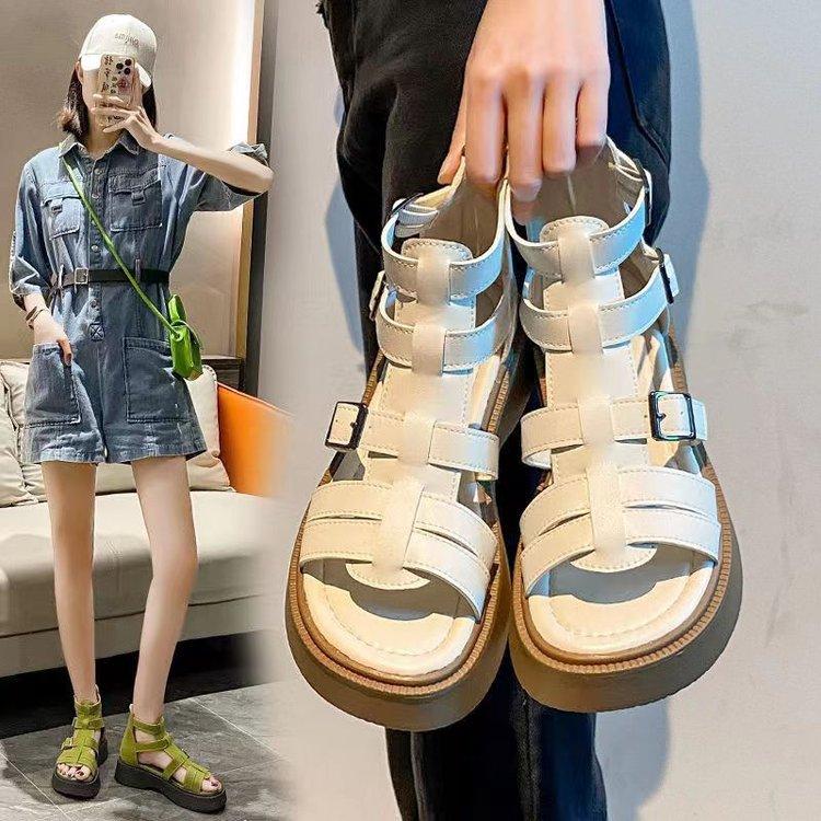 Sandals women's new summer fashion retro versatile woven belt buckle muffin thick-soled non-slip Roman shoes
