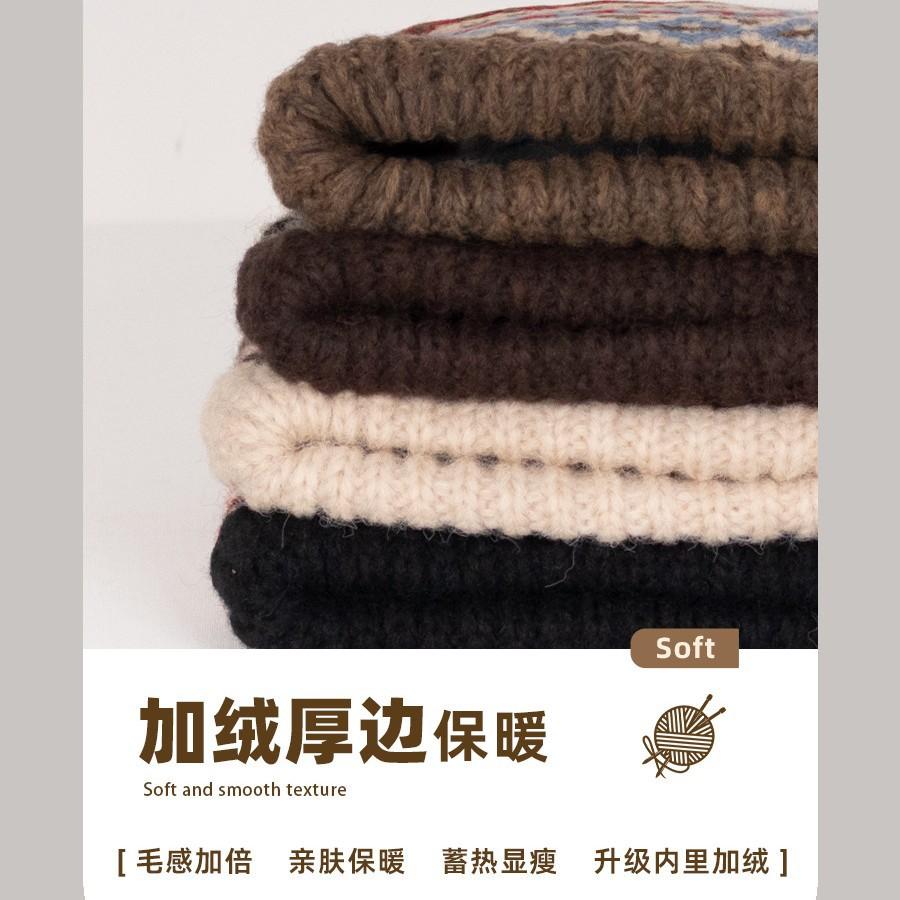 Fair Island Wool Hat Big Head Circumference Thick Knitted Hat Women's Autumn and Winter Balaclava Hat Winter Hat Bag Hat