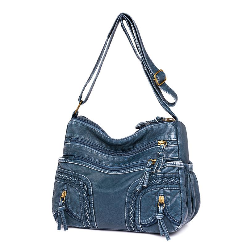 Vintage Stil Crossbody Çanta, PU Deri Omuz Çantası, Kadınlar İçin Dokuma Çok Cepli Çanta