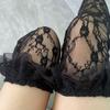 Womens Japanese Sheer Flower Lace Fishnet Thigh High Stockings Sweet Layered Ruffle Trim Frilly Over Knee Long Socks