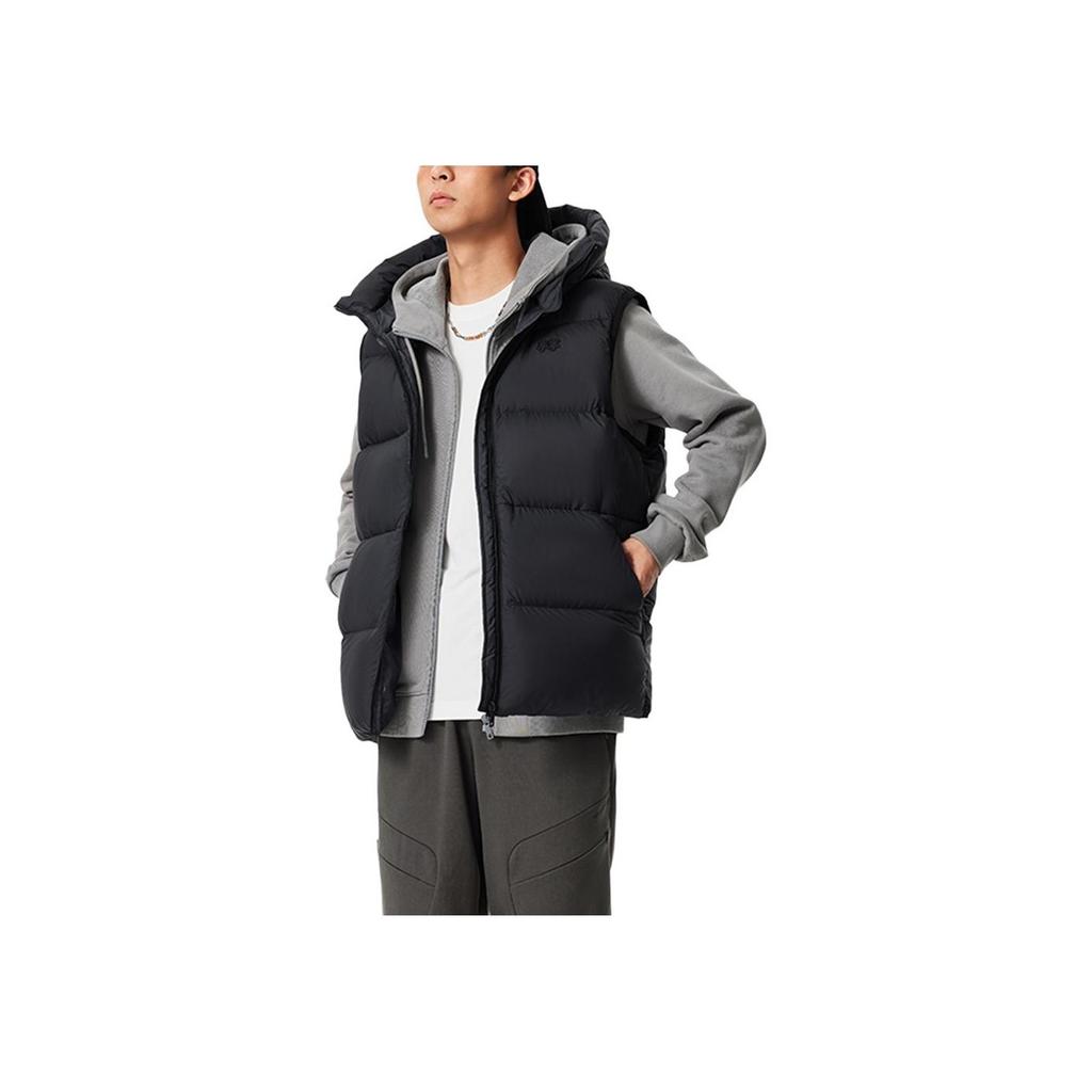 Li Ning China Color Series Solid Color Zipper Hooded Comfortable Breathable Down Vest Men Vest Dark-Gray AMRU069-1