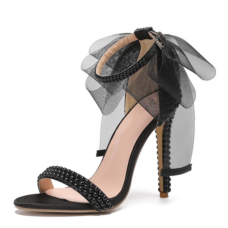 

Летние Новые Сандалии-Гладиаторы с Бантом и Бусинами для Женщин, Роскошные Жемчужные Белые Тонкие Высокие Каблуки, Свадебные Туфли для Невесты и Вечеринки 43 чёрный