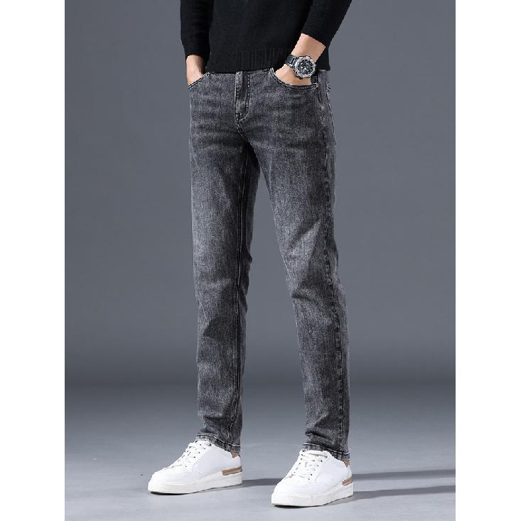 Spring And Autumn Winter New Men'S Plush/Regular Jeans Slimming Straight Stretch Business Versatile Long Pants
