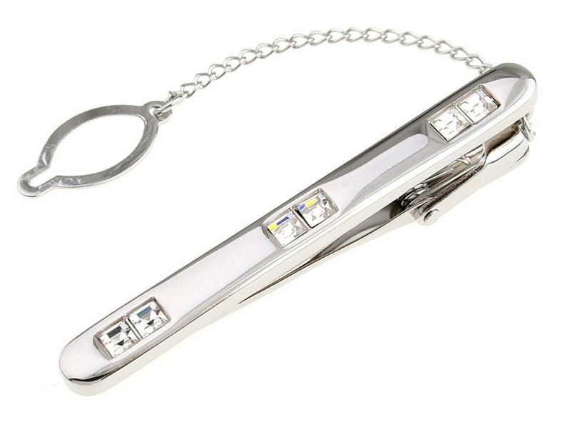 Men's Rhinestone Tie Clip and Cufflinks Set for Business Occasions