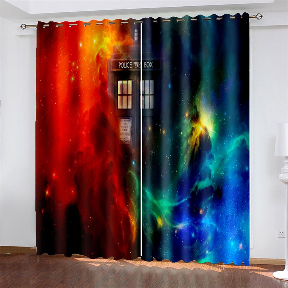 Cheap Azure Cosmic Planet Starry Milky Way Sky Space Children Shading 2 Panels Drape for Bedchamber Livingroom Space Household Hook Decoration
