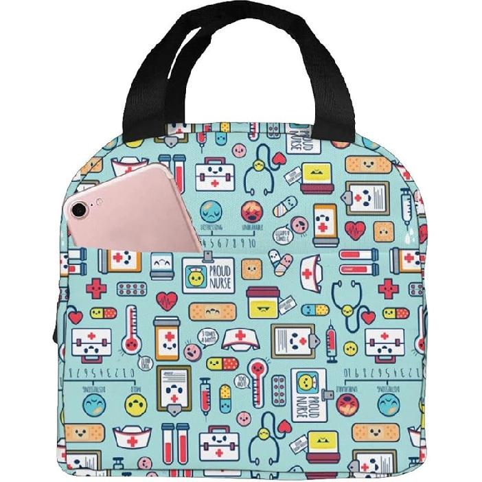Nurse Theme Lunch Bag for Women Insulated Tote Bag Reusable Cooler Lunch Box for Work Picnic Travel, One Size