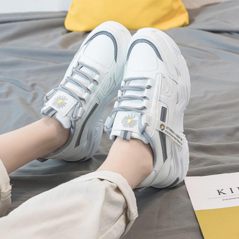 Pantofi de alergare cu platformă la modă de toamnă 2024 noi din piele PU pentru femei cu talpă groasă adidași casual pentru tineri fete studenți pantofi de antrenament cu șireturi