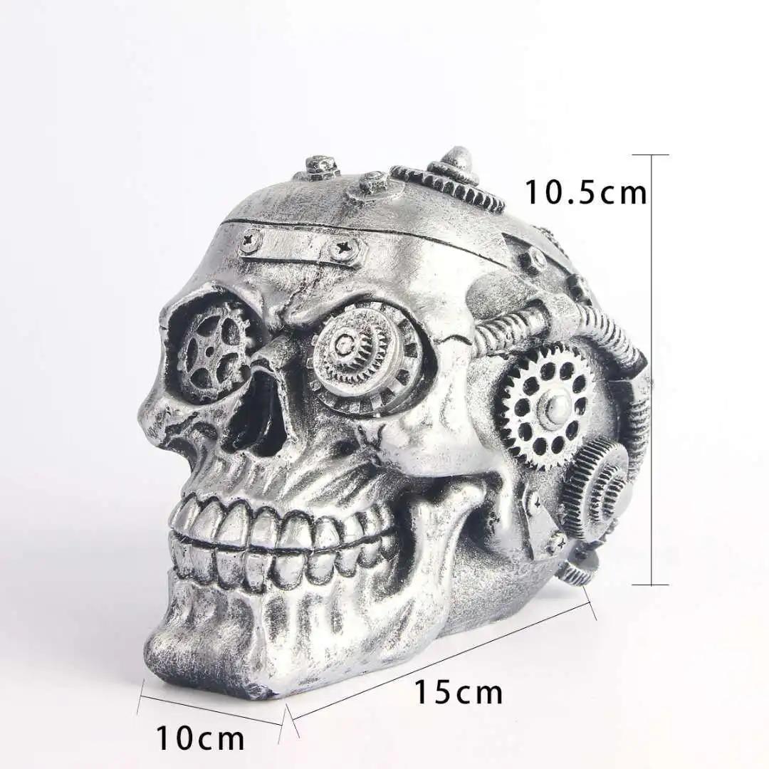 

Серебряная механическая шестерня череп статуя смоляное ремесло панк-стиль украшение дома скульптура Хэллоуин вечеринка декор украшения подарки