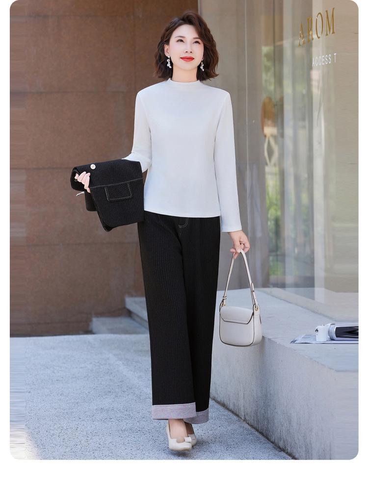 Hong Kong Retro Fashion Denim Blue Women's Set: 2025 Spring/Autumn Striped Patchwork Jacket & Wide-Leg Pants Two-Piece