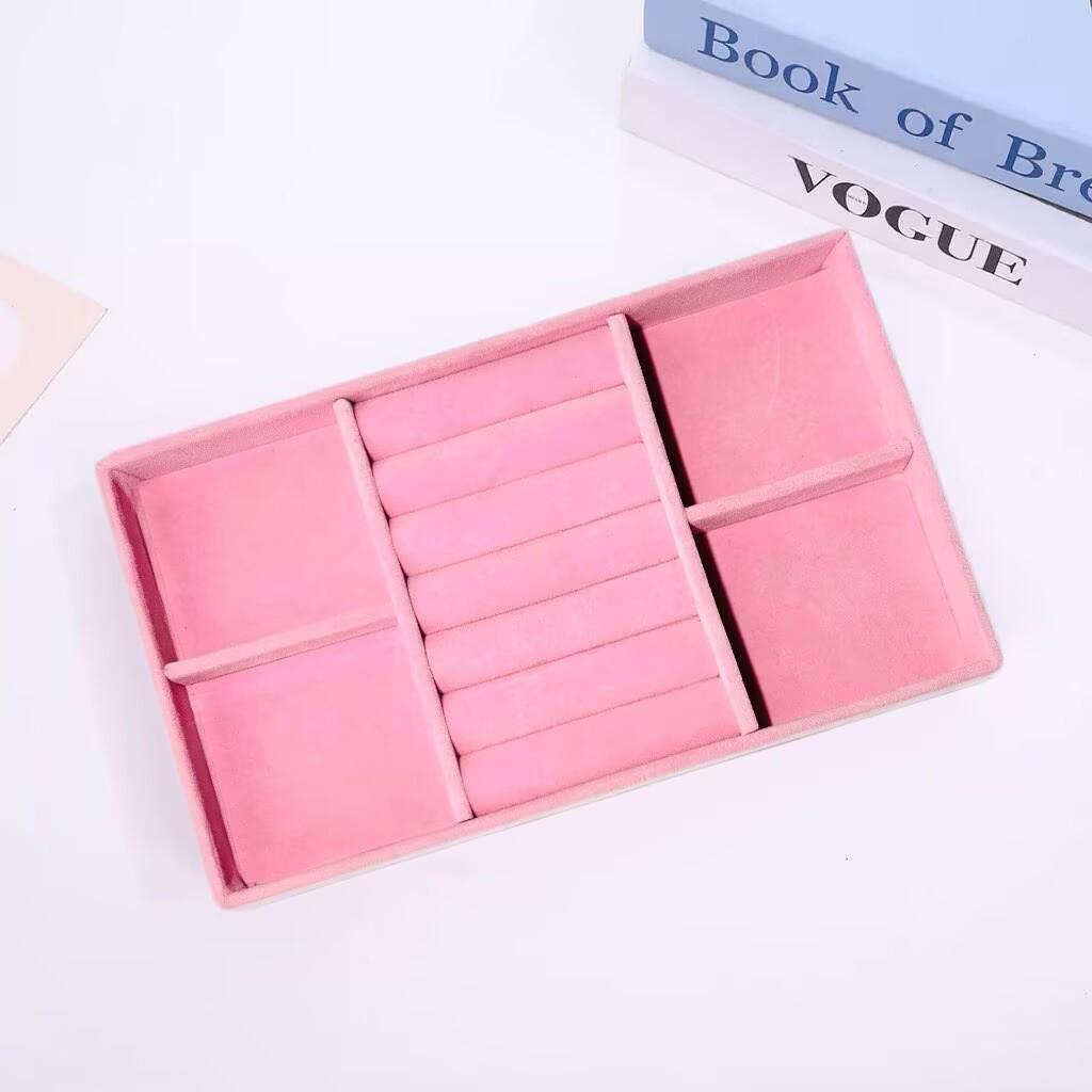 Velvet Jewelry Box – Ring and Earring Tray with Bracelet Compartment
