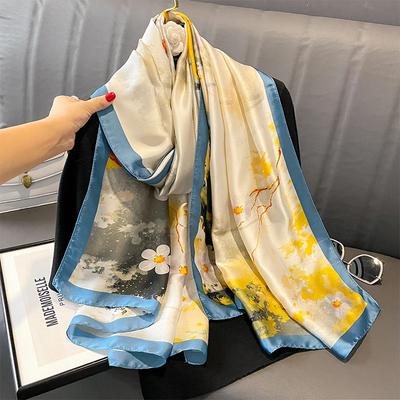 Foulards en soie pour femmes, marque de luxe, hijab, foulard floral, châles, enveloppes, bandana en soie, foulard pour la tête, hijab, poncho de plage