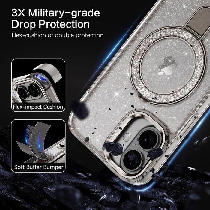 Coque de Protection - BOOLING - pour iPhone 17 - Paillettée avec Cercle Magnétique Ajustable - Gris