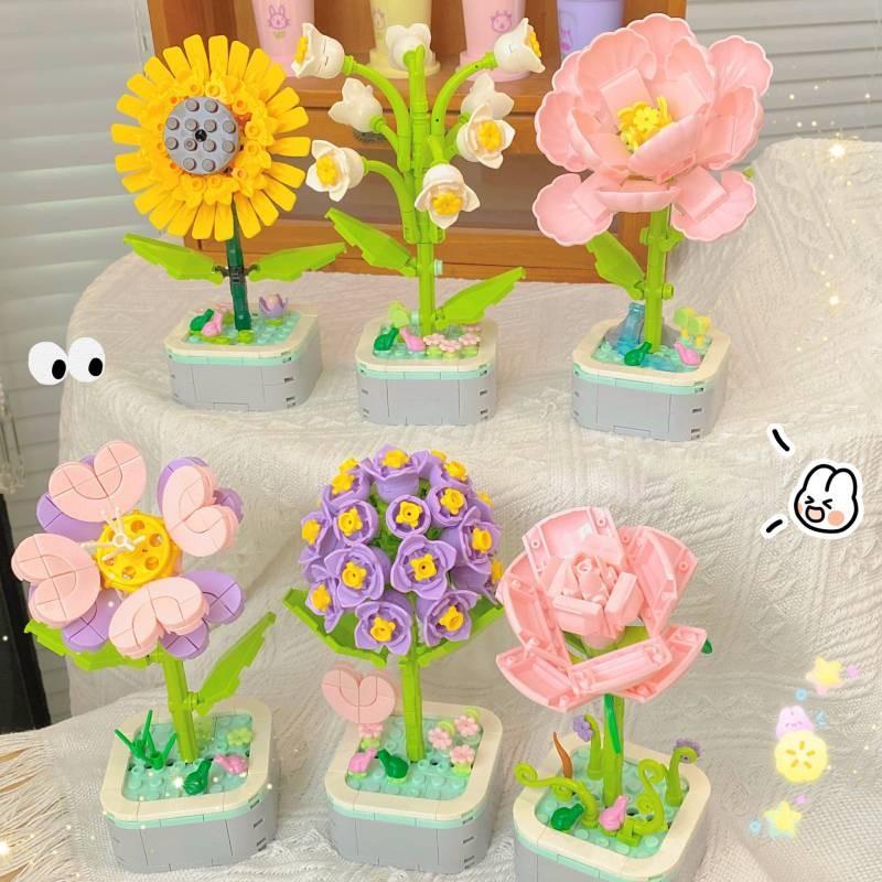 Vibrant Diy Building Block Flower Pot Set With Colorful Plastic Pieces For Girls Birthday Gifts