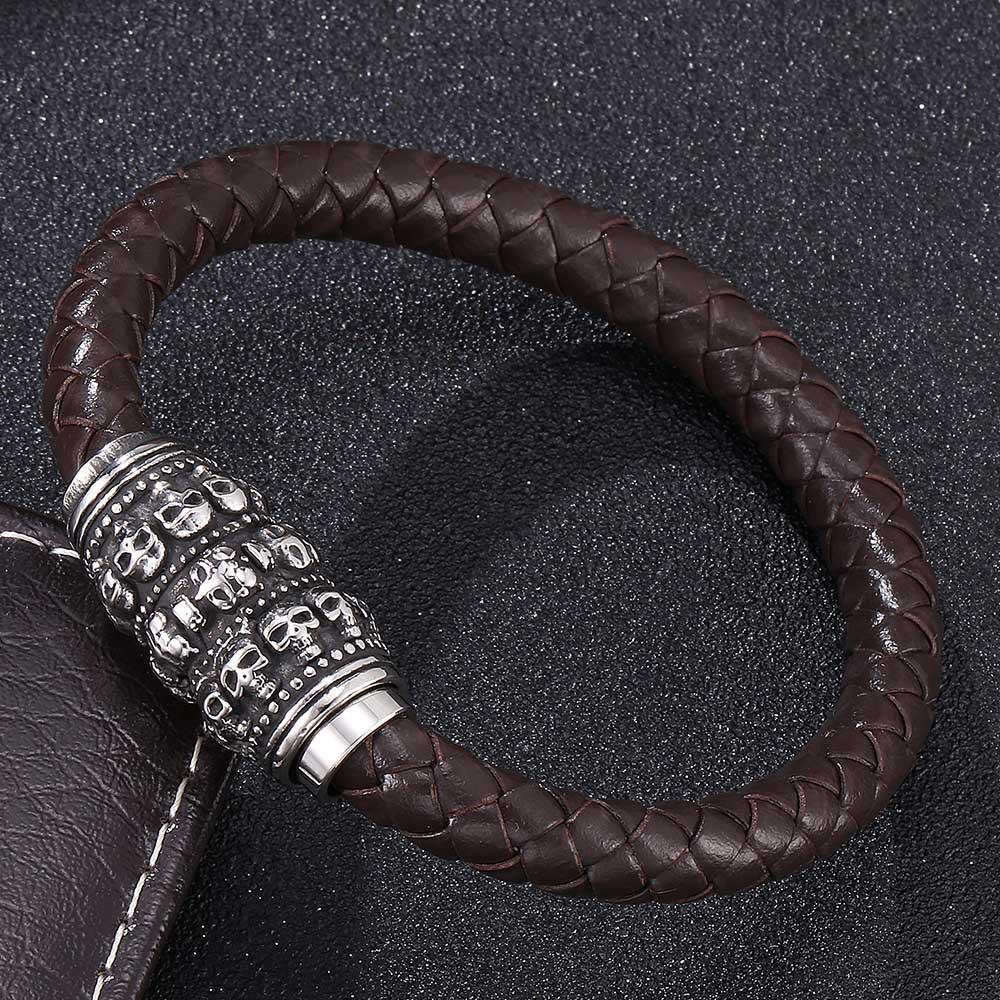 Men's Retro Skull Leather Bracelet with Magnetic Buckle