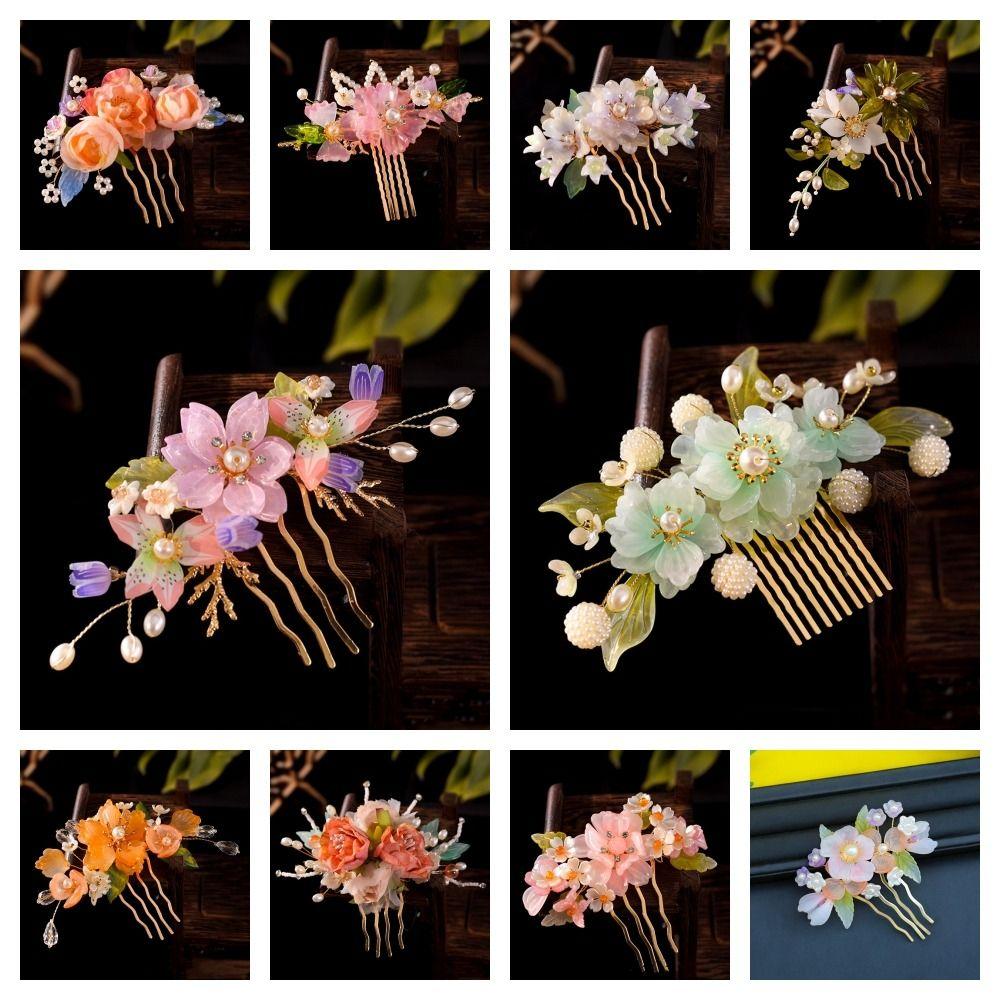 Floral Tang Dynasty Hairpin Tassel Flower Hair Comb Antique Ancient Hair Stick  Children