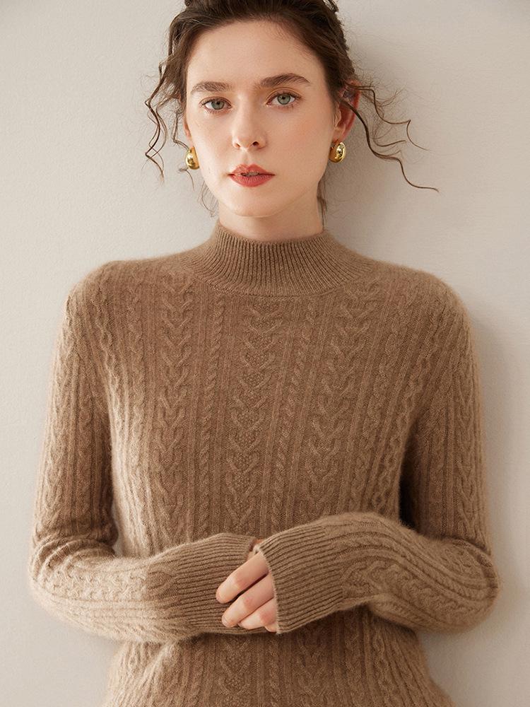 Women's Cashmere Blend Loose Long Sleeve Knit Pullover Sweater - Slimming and Versatile for Autumn/Winter.