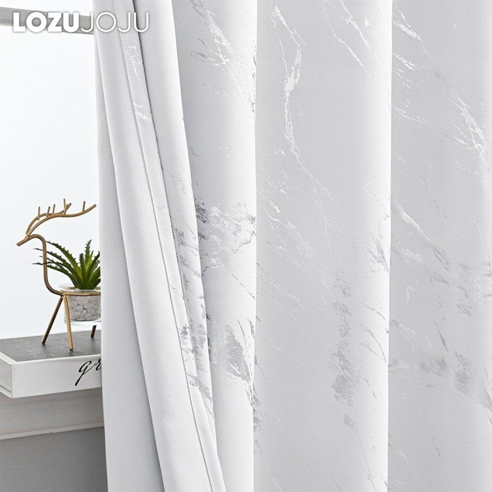 1PC LOZUJOJU 80% Blackout Fashionable and Minimalist Curtains with Silver and Marble Texture for Living Room Bedroom Balcony Window Home Decor