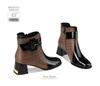 Women's 2025 Autumn/Winter British Style Fleece-Lined Square Toe Chunky High Heel Ankle Boots