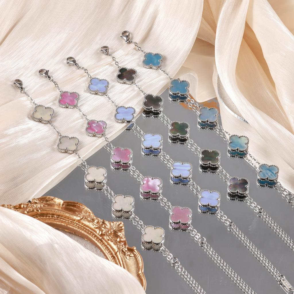 Pulsera de Trébol de Cuatro Hojas de 15 mm para Mujer Doble Cara Lujosa y Sofisticada Pulsera de Moda
