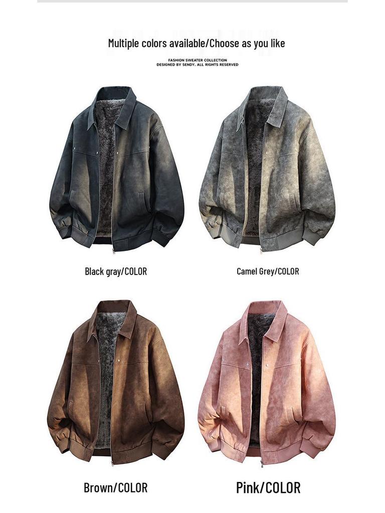Pánská retro bunda z PU kůže s fleecovou podšívkou - Teplá, Trendy, Zesílená, Stylová, Univerzální, Velké velikosti