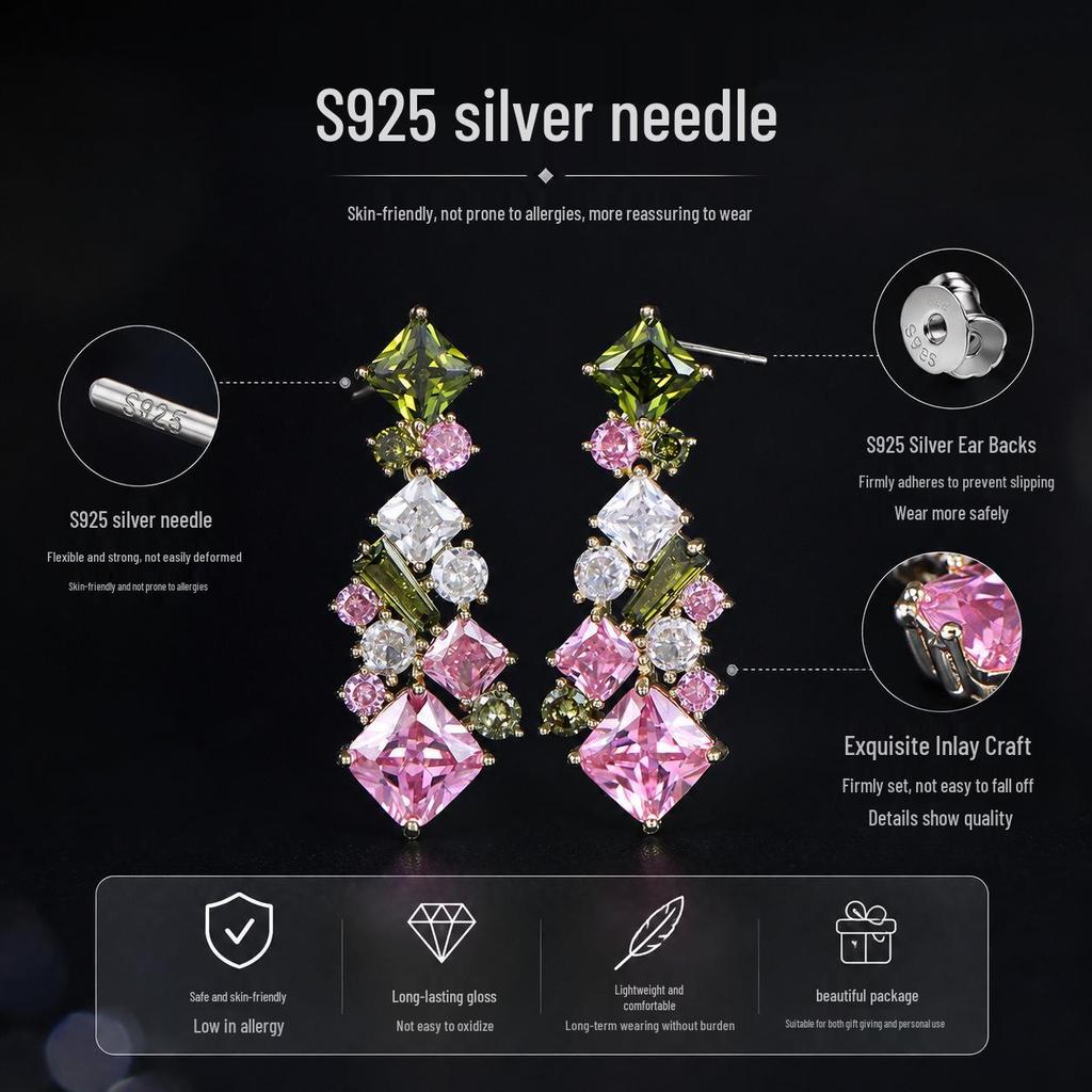 2026 Luxurious Geometric Long Zircon Dangle Earrings for Women - S925 Sterling Silver