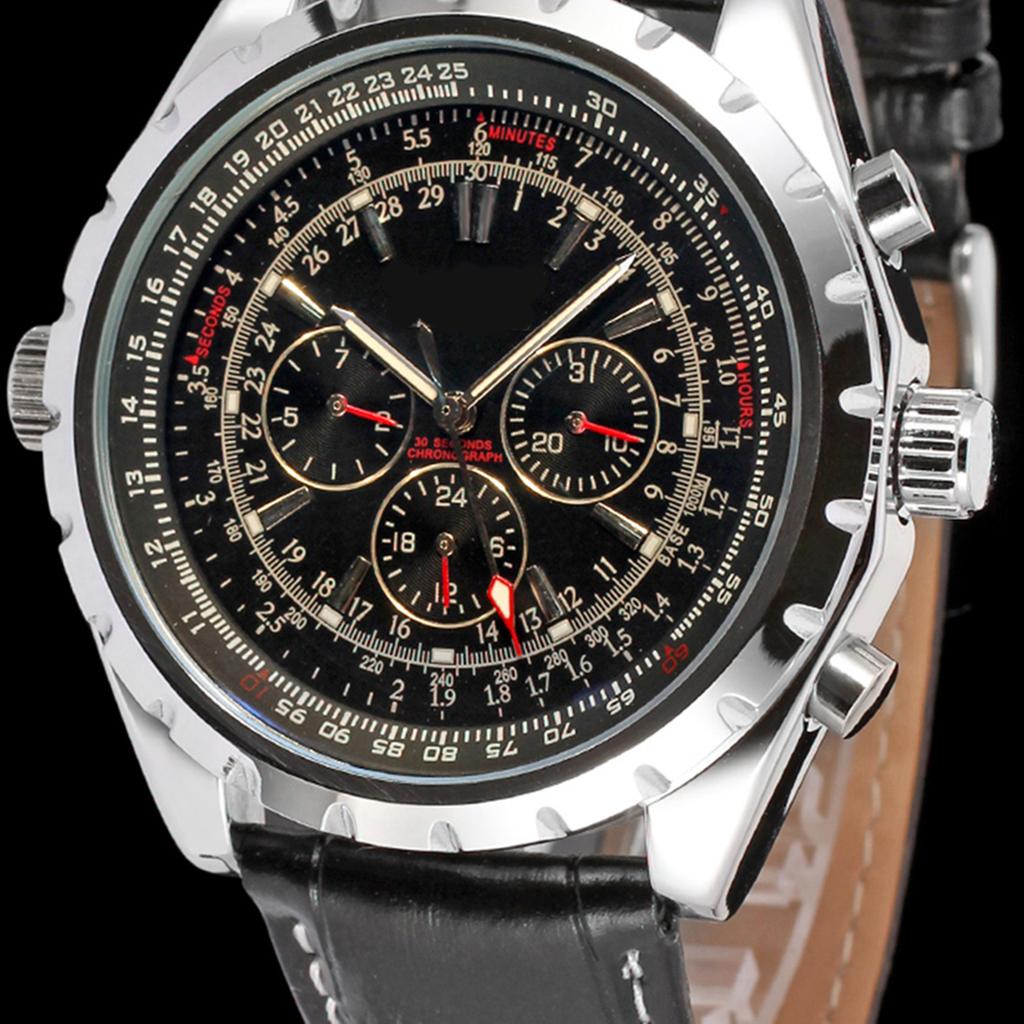 Men S Automatic Mechanical Watch with Leather Strap Fashion Wristwatch Calendar Date Display