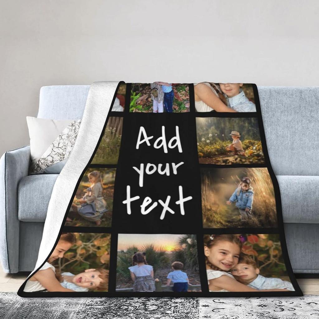 Custom Blanket Personalized Blanket with Photos Text Customized Picture Blanket for Adult Dad, Mom, Kids, Dogs, Friends, Birthday Christmas Halloween