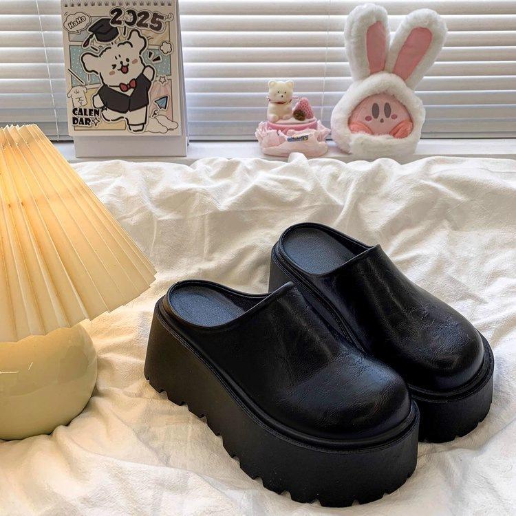 Malé vyvýšené poloboty s tlustou podrážkou, nové podzimní líné retro pantofle Birkenstocks