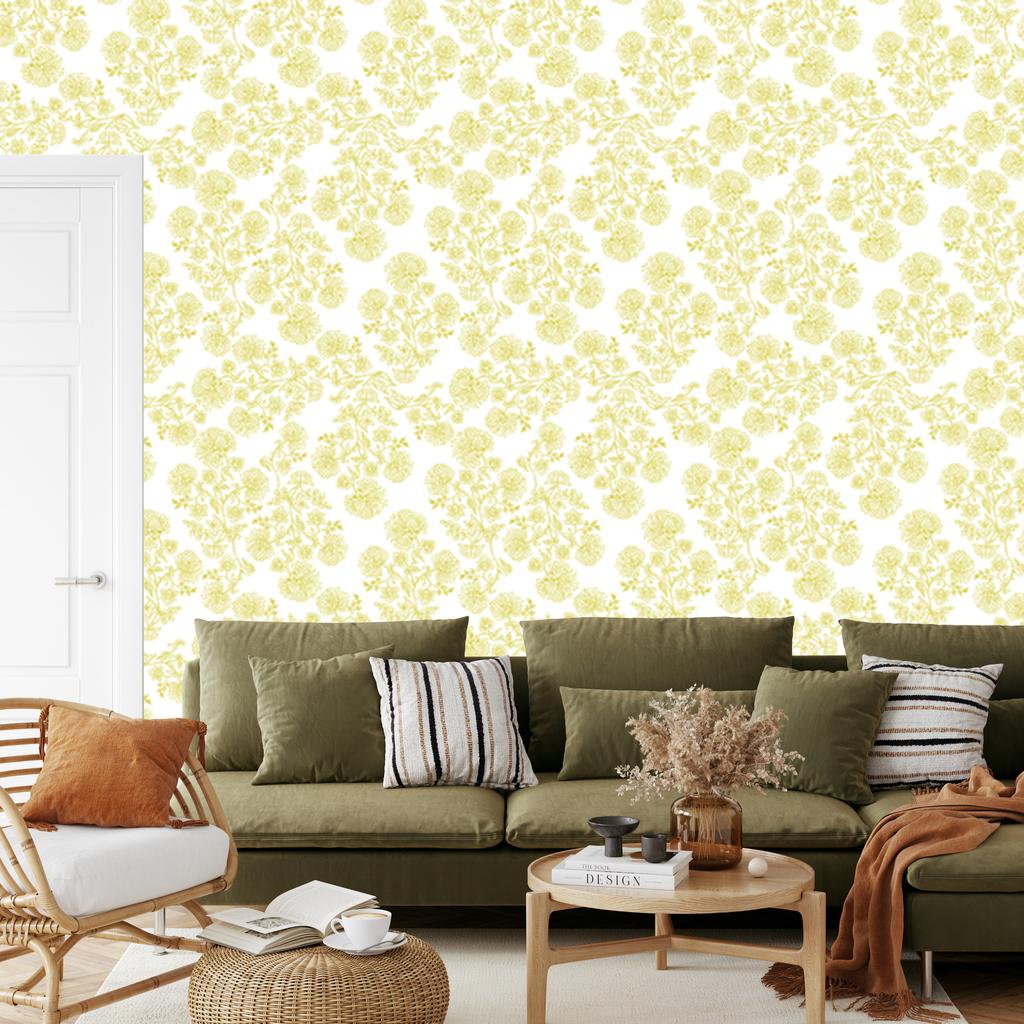 Wallpaper Flowers background cream, middle cream for Living Room and Bedroom 50x1000