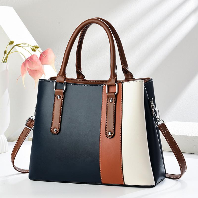 Pu Material Womens Handbag With Color Splicing Design For Daily Use