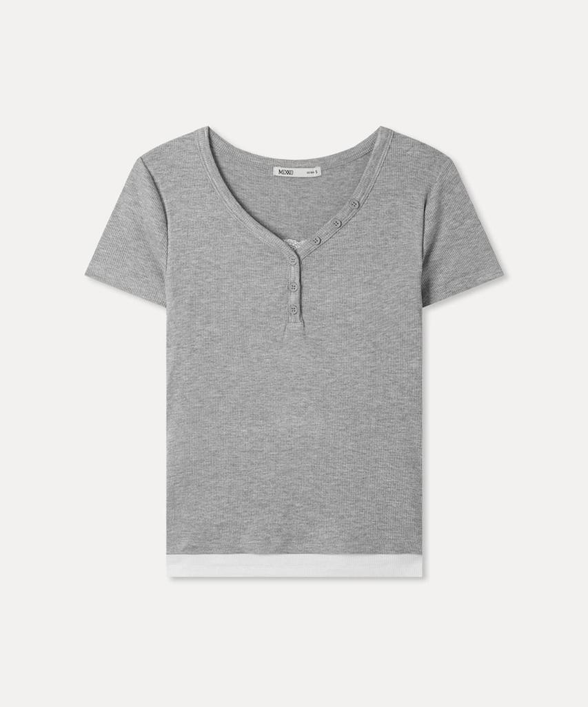 MIXXO Button-Up Layered T-Shirt Re Lwg418A_Miwhwg80Qa