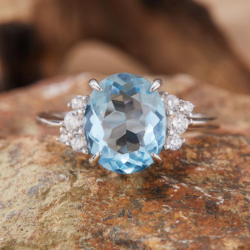 Natural Topaz Citrine Amethyst Ring S925 Sterling Silver Color Treasure Index Finger Ring Jewelry