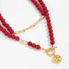 Pack of 2 Love Heart Pendant and OT Buckles Neckchain Red Acrylic Beads Chokers Necklaces for Women Jewelry Unique Gift