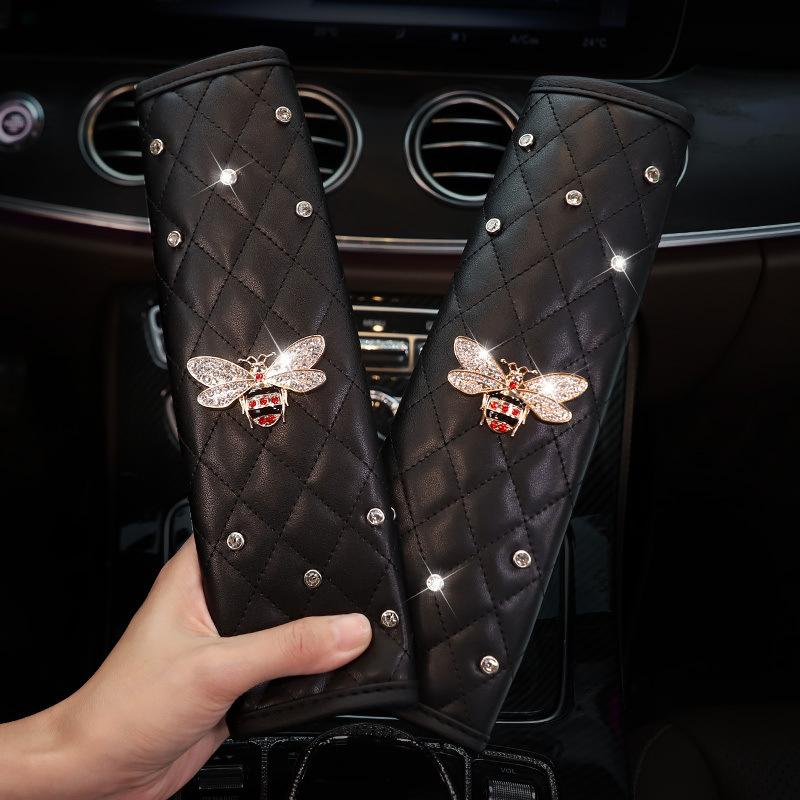 2pcs Universal Crystal Crown PU Leather Car Seat Belt Cover Diamond Shoulder Pad Car Styling Seatbelts Pad Car Accessories
