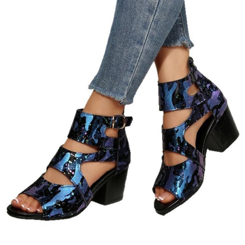 New Stylish and Versatile Plus-size Shoes, Thick High-heeled Hollowed-out Open-toe Sandals