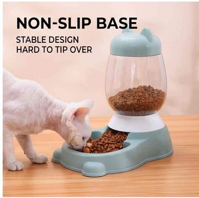 Non-Electric 2.2L Cat Waterer & Feeder, Mess-Free Bowl for Cats & Small Dogs, No-Plug Indoor Home Pet Feeding Station