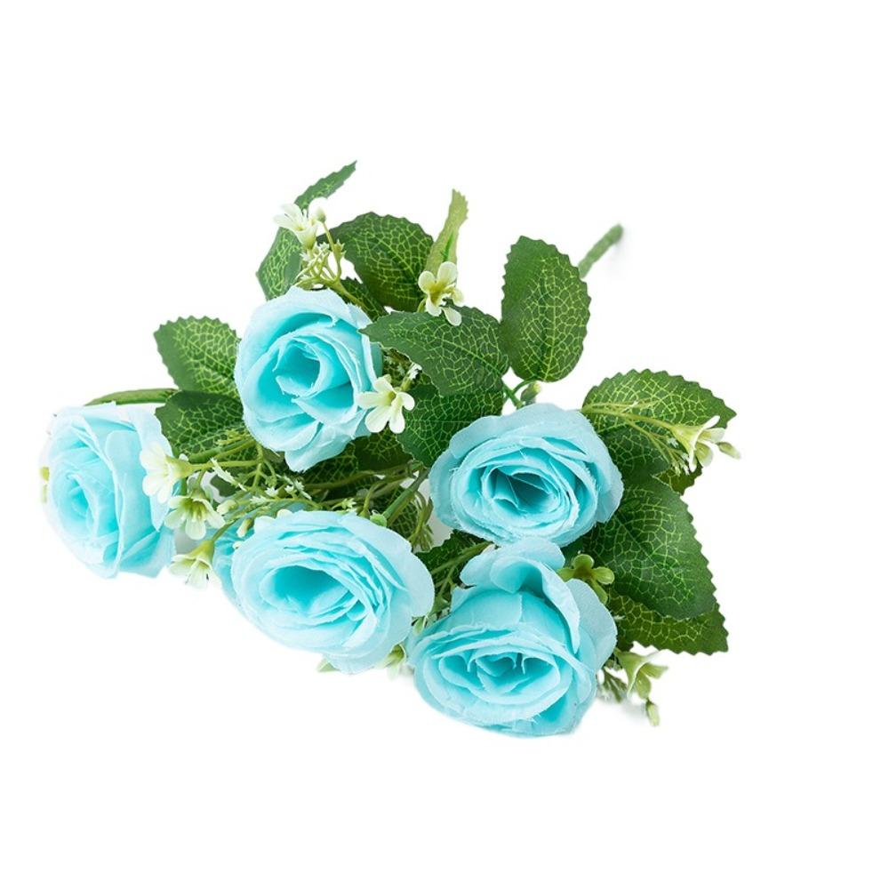 

3pcs 6 Heads Fake Flowers Exquisite Artificial Plants Home Decor Rose Flowers Bouquet Wedding синій