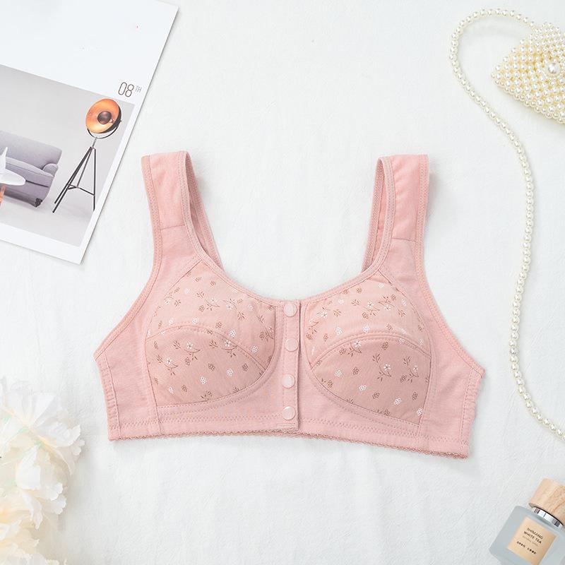 BH mit Knopf vorne, bedruckt, breite Schulterträger, Baumwollunterwäsche, kabellos, leicht und atmungsaktiv, weich, bequem, Sportweste, Anti-Erschlaffung