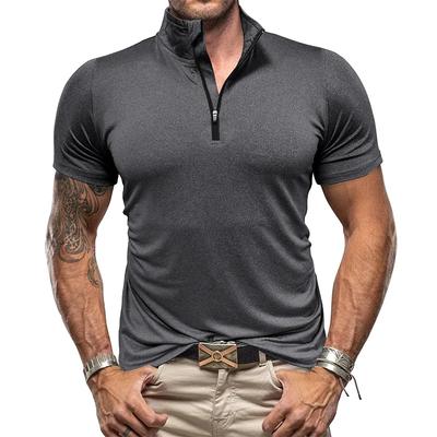 Herren Neues Outdoor Sport Kurzarm Reißverschlusshemd Amerikanischer Stehkragen Hoher Frühling Schnelltrocknend Kurzarm T-Shirt