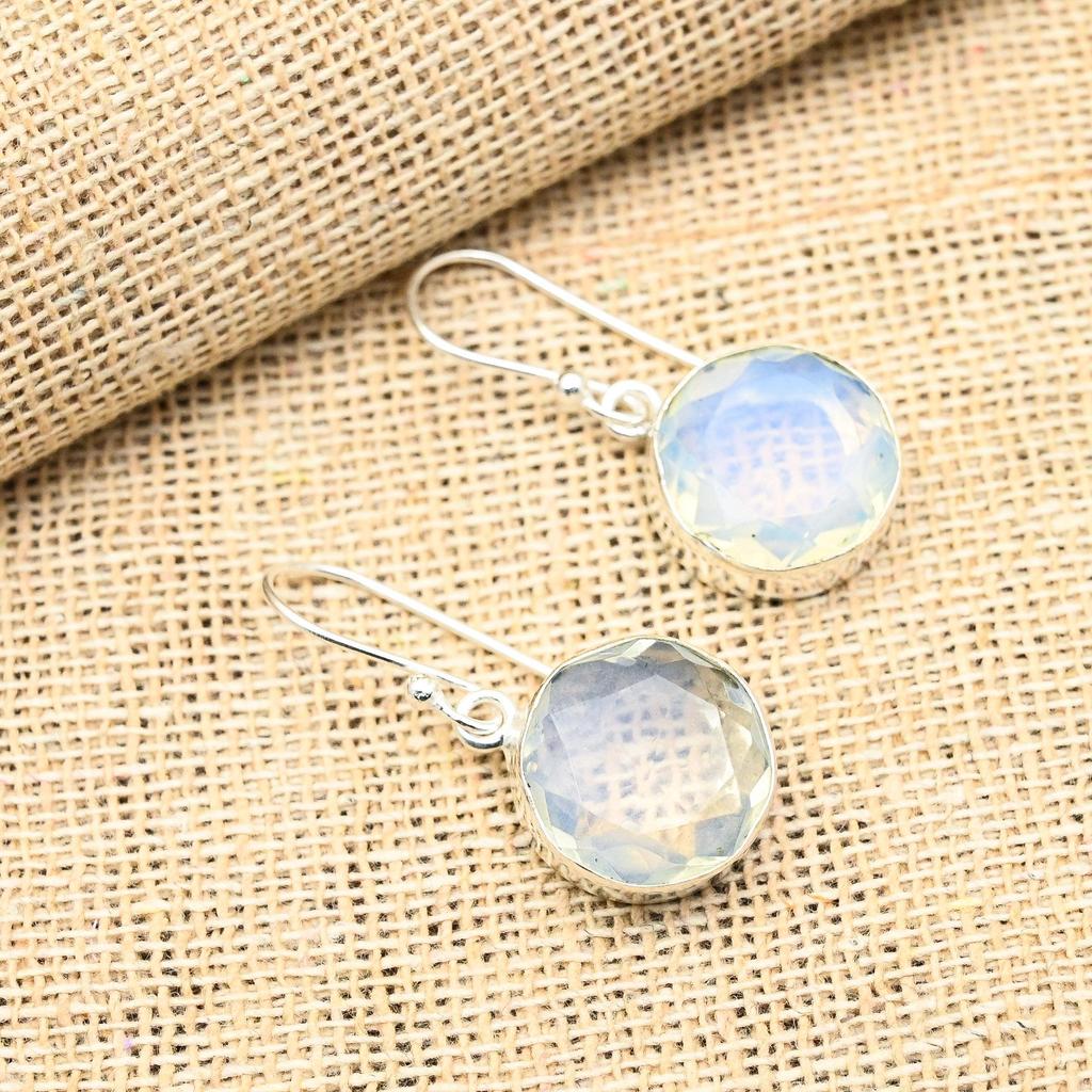Mleczny opal kamień szlachetny ręcznie robiony 925 srebro biżuteria piękne kolczyki dla kobiet